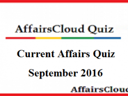 Current Affairs Quiz September 2016