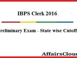 IBPS Clerk 2016 Statewise Cutoff