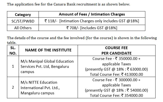 Canara Bank PO 2018 Course fee