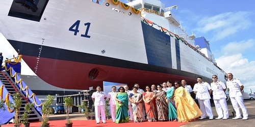 ICGS Varaha launched from a corporate shipyard near Chennai