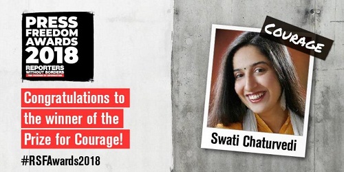 Indian journalist Swati Chaturvedi wins 2018 London Press Freedom Award for Courage in UK