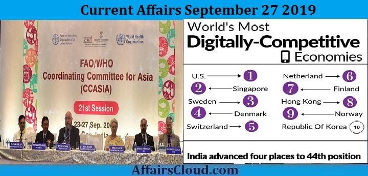 Current Affairs September 27 2019