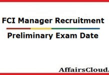 FCI Manager 2019 – Preliminary Exam Date