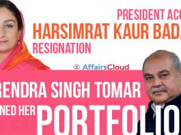 President-accepts-Harsimrat-Kaur-Badal’s-resignation,-Narendra-Singh-Tomar-assigned-her-portfolio