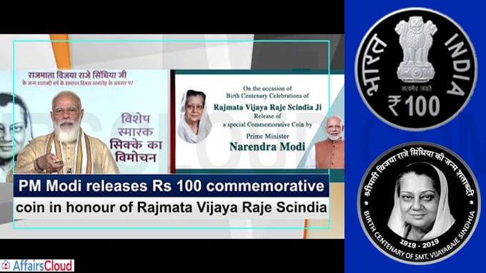 PM Modi releases Rs 100 commemorative coin in honour of Vijaya Raje Scindia