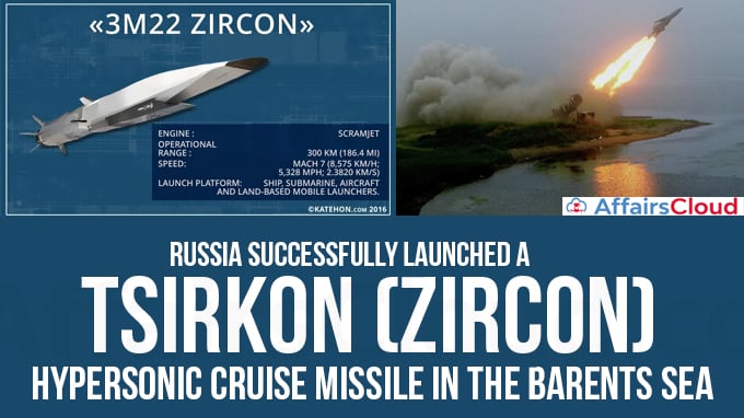 Russia Successfully Test-Fires Tsirkon Hypersonic Cruise Missile