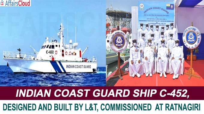 Indian Coast Guard ship C-452 designed and built by L&T commissioned at Ratnagiri