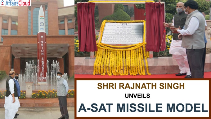 Raksha Mantri Shri Rajnath Singh Unveils A-Sat Missile Model