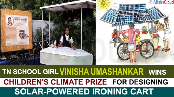 TN schoolgirl wins Children Climate Prize for designing solar-powered ironing cart