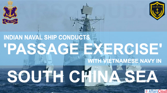 Indian naval ship conducts passage exercise with Vietnamese Navy in South China Sea