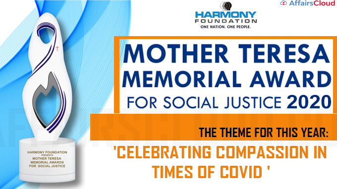 Mother Teresa Memorial Awards for Social Justice 2020