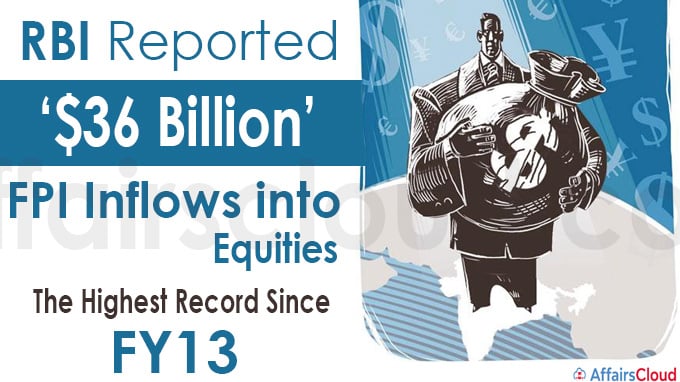 RBI Reported a ‘$36 Billion’ FPI Inflows into Equities, the Highest Record Since FY13