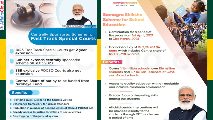Cabinet approves continuation of Centrally Sponsored Scheme for Fast Track Special Courts for further 2 years