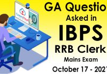 GA Questions asked in IBPS RRB Clerk Mains Exam 2021 – 17th October GA Questions asked in IBPS RRB Clerk Mains Exam