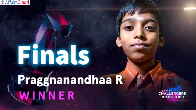 Indian Grandmaster Praggnanandhaa wins Julius Baer Challengers Chess Tour