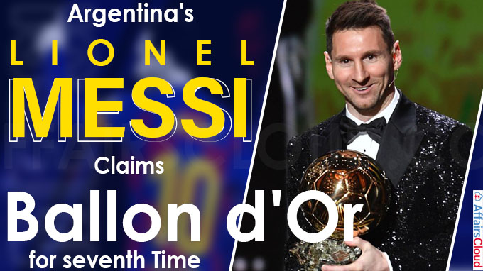 Argentina's Lionel Messi claims Ballon d'Or for seventh time