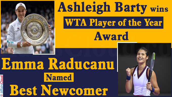 Ashleigh Barty wins WTA Player of the Year award, Emma Raducanu named best newcomer