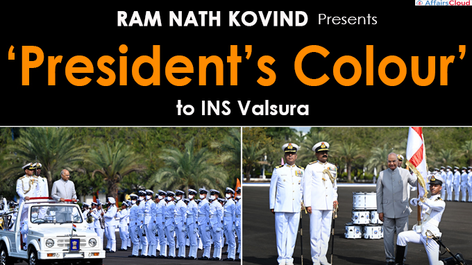 President Of India Presents President's Colour To Ins Valsura