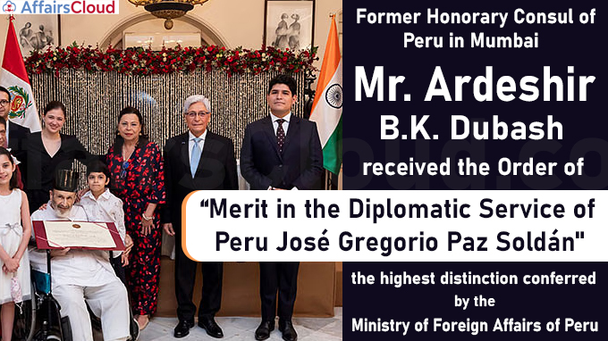 Ardeshir B K Dubash conferred highest diplomatic award
