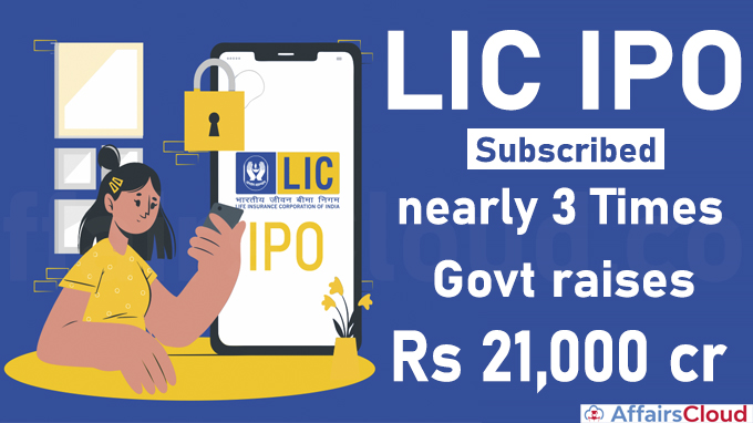 LIC IPO subscribed nearly 3 times_ govt raises Rs 21,000 cr