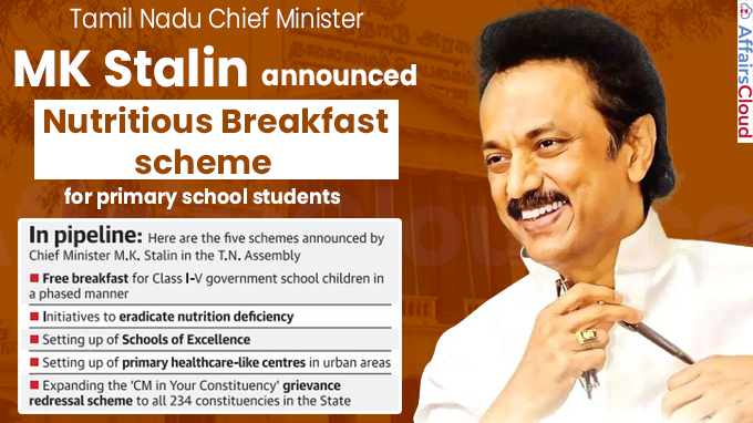 Tamil Nadu CM MK Stalin announces nutritious breakfast scheme