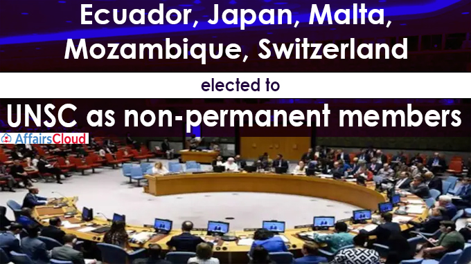 Ecuador, Japan, Malta, Mozambique, Switzerland elected to UNSC