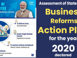 Assessment of States-UTs based on implementation of Business Reforms Action Plan for the year 2020