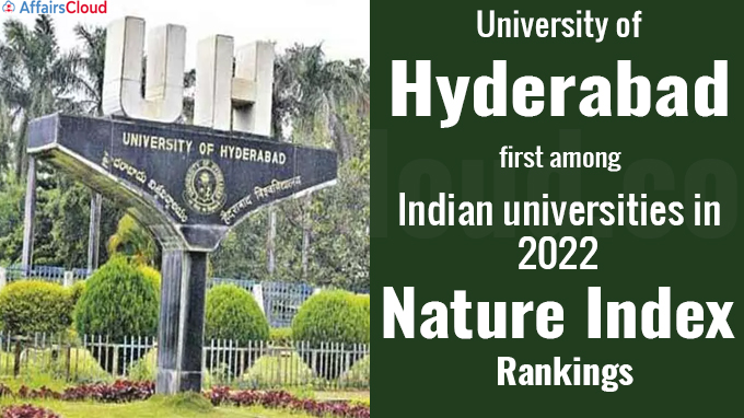 UoH ranks first among Indian universities in 2022 Nature Index rankings