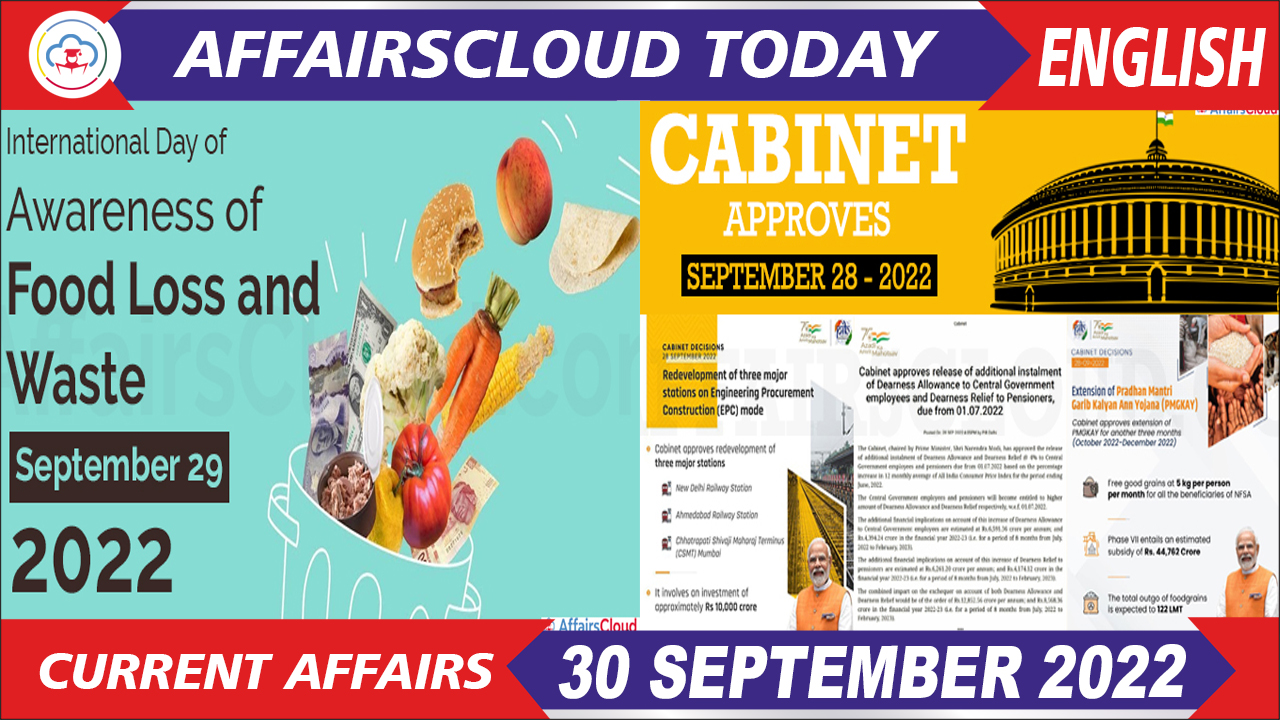 Current Affairs 30 September 2022 English