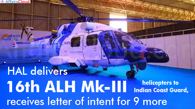 HAL delivers 16th ALH Mk-III helicopters to Indian Coast Guard
