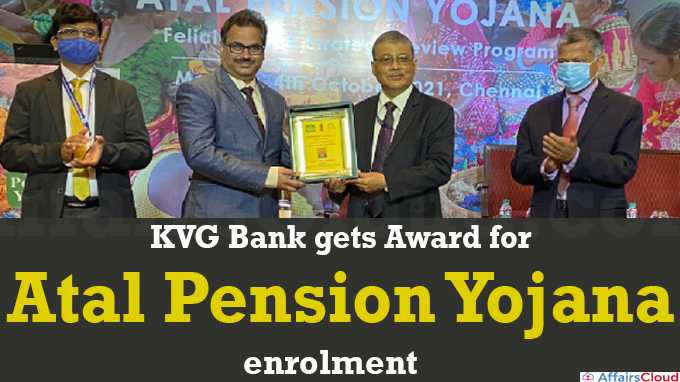 KVG Bank gets award for Atal Pension Yojana enrolment