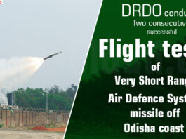DRDO conducts two consecutive successful flight tests of Very Short Range Air Defence System missile