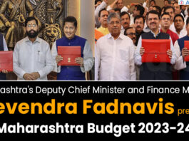 Maharashtra's Deputy Chief Minister and Finance Minister Devendra Fadnavis presents Maharashtra Budget 2023-24
