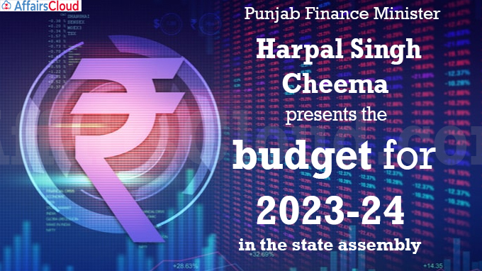 Punjab Finance Minister Harpal Singh Cheema presents the budget for 2023-24 in the state assembly.