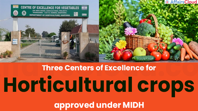 Three Centers of Excellence for Horticultural crops