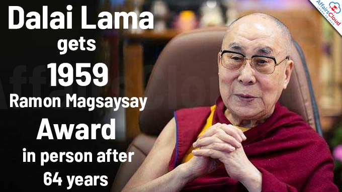 Dalai Lama gets 1959 Ramon Magsaysay Award in person after 64 years