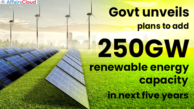 Govt unveils plans to add 250GW renewable energy capacity in next five years