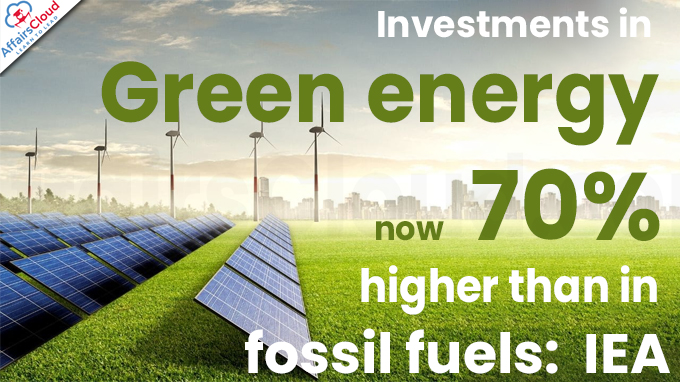 Investments in green energy now 70% higher than in fossil fuels