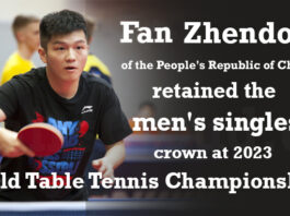 Fang Zhendong of the People's Republic of China retained the men's singles crown at 2023 World Table Tennis Championships