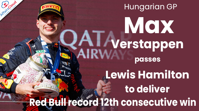 Hungarian GP Max Verstappen passes Lewis Hamilton to deliver Red Bull record 12th consecutive win