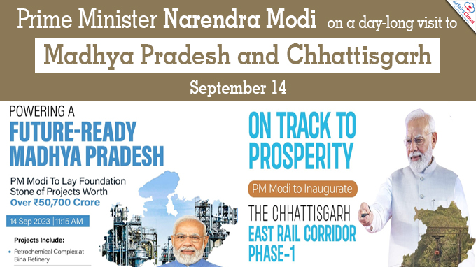 PM Narendra Modi on a day-long visit to Madhya Pradesh and Chhattisgarh