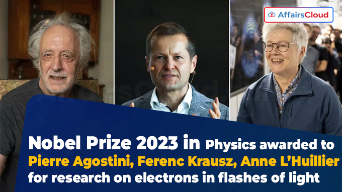 Nobel Prize 2023 in Physics awarded to Pierre Agostini, Ferenc Krausz, Anne L’Huillier
