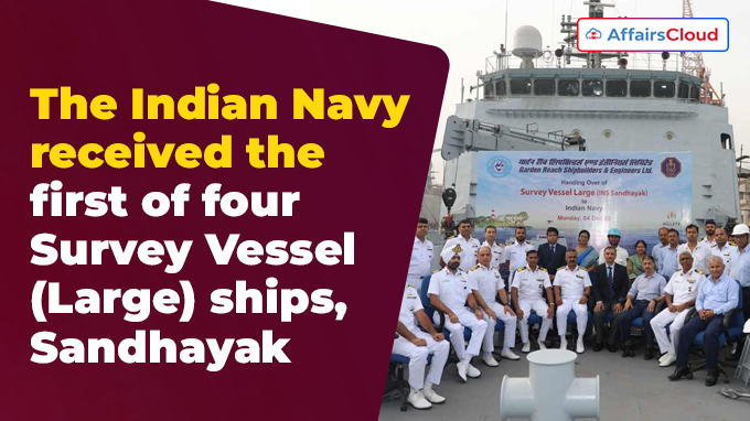 The Indian Navy received the first of four Survey Vessel (Large) ships, Sandhayak