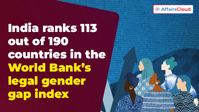 India ranks 113 out of 190 countries in the World Bank’s legal gender gap index