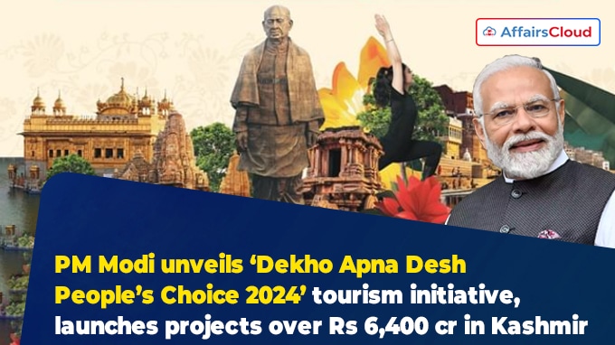 PM Modi unveils ‘Dekho Apna Desh People’s Choice 2024’ tourism initiative, launches projects over Rs 6,400 cr in Kashmir