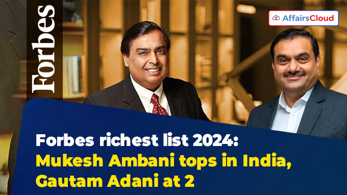 Forbes richest list 2024 Mukesh Ambani tops in India, Gautam Adani at 2