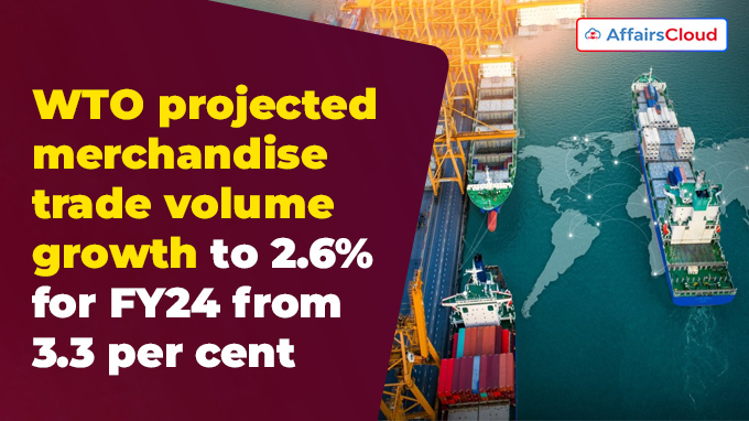 WTO projected merchandise trade volume growth to 2.6% for FY24 from 3.3 per cent