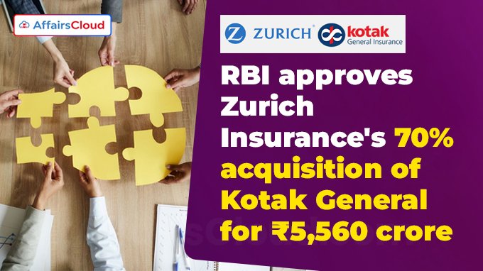 RBI approves Zurich Insurance's 70% acquisition of Kotak General for ₹5,560 crore