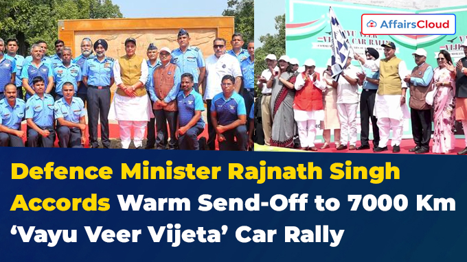 Defence Minister Rajnath Singh Accords Warm Send-Off to 7000 Km ‘Vayu Veer Vijeta’ Car Rally