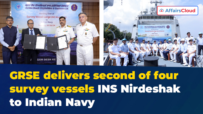 GRSE delivers second of four survey vessels INS Nirdeshak to Indian Navy